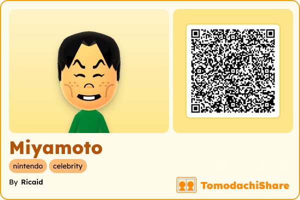 Miyamoto, a male Mii  with tags: nintendo, celebrity