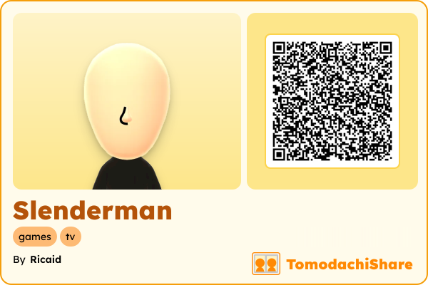 Slenderman, a male Mii  with tags: games, tv