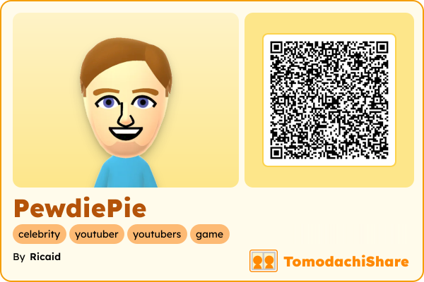 PewdiePie, a male Mii  with tags: celebrity, youtuber, youtubers, game
