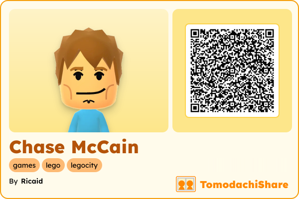 Chase McCain, a male Mii  with tags: games, lego, legocity