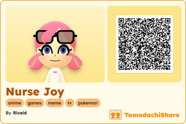 Nurse Joy, a female Mii  with tags: anime, games, meme, tv, pokemon