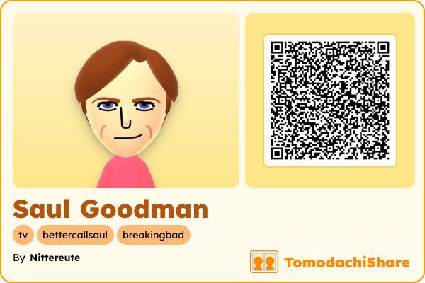 Saul Goodman, a male Mii  with tags: tv, bettercallsaul, breakingbad