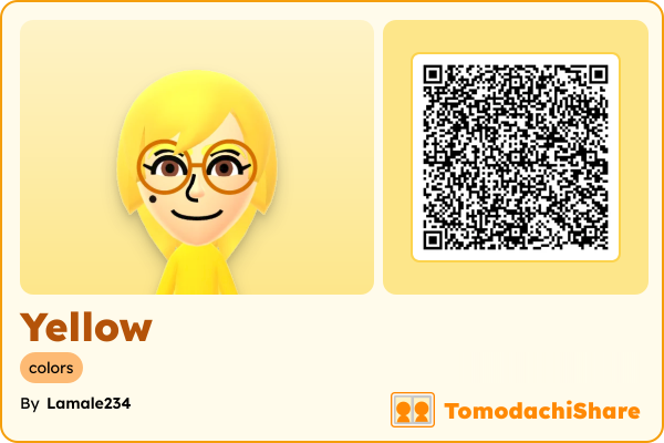 Yellow, a female Mii  with tags: colors