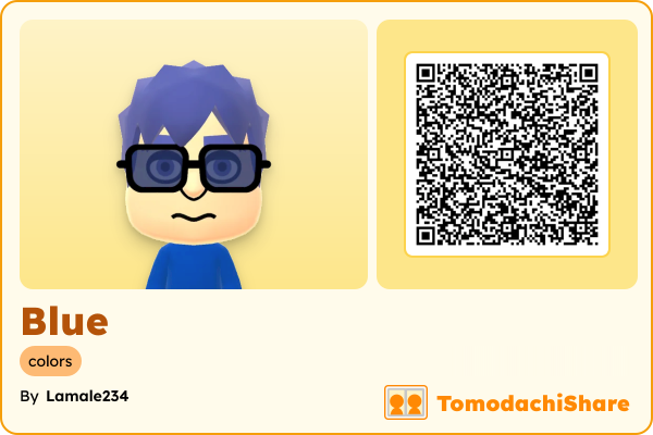 Blue, a male Mii  with tags: colors