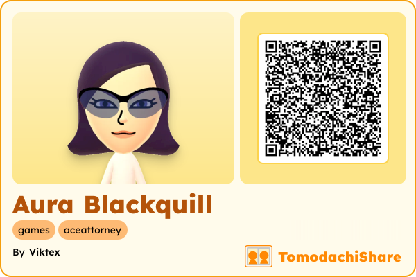 Aura Blackquill, a female Mii  with tags: games, aceattorney