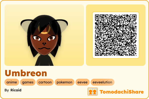 Umbreon, a male Mii  with tags: anime, games, cartoon, pokemon, eevee, eeveelution