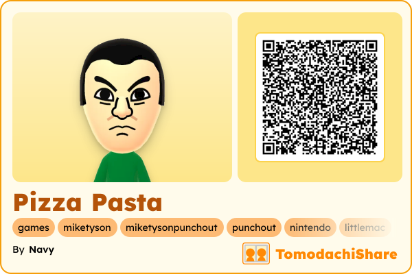 Pizza Pasta, a male Mii  with tags: games, miketyson, miketysonpunchout, punchout, nintendo, littlemac