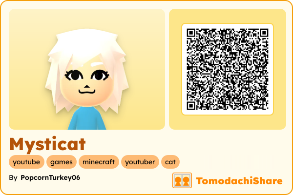 Mysticat, a female Mii  with tags: youtube, games, minecraft, youtuber, cat