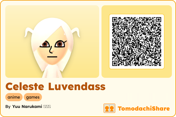 Celeste Luvendass, a female Mii  with tags: anime, games