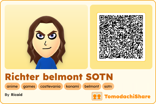 Richter belmont SOTN, a male Mii  with tags: anime, games, castlevania, konami, belmont, sotn
