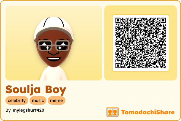 Soulja Boy, a male Mii  with tags: celebrity, music, meme