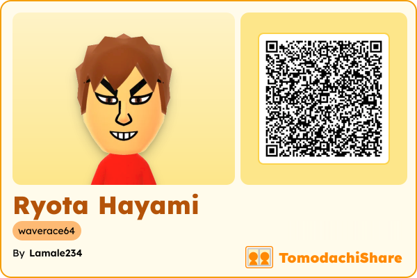 Ryota Hayami, a male Mii  with tags: waverace64