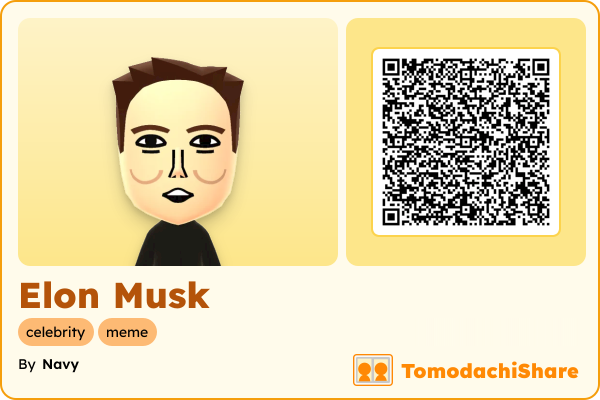 Elon Musk, a female Mii  with tags: celebrity, meme