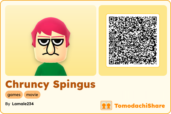 Chruncy Spingus, a male Mii  with tags: games, movie