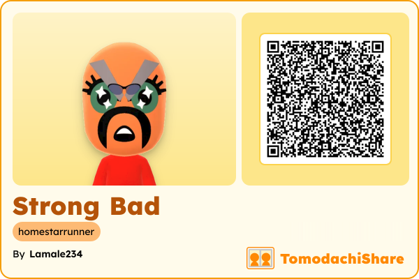 Strong Bad, a male Mii  with tags: homestarrunner