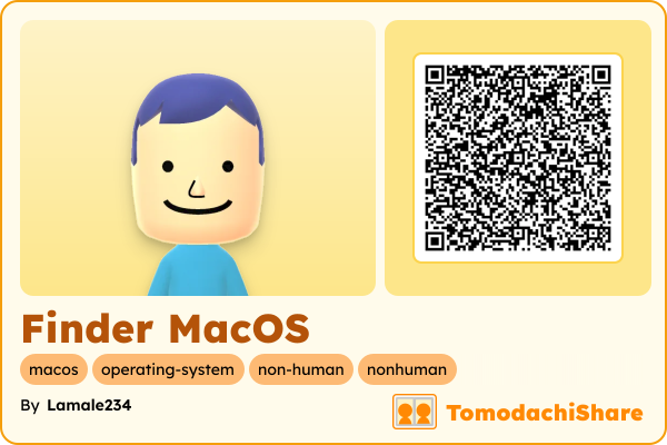 Finder MacOS, a male Mii  with tags: macos, operating-system, non-human, nonhuman