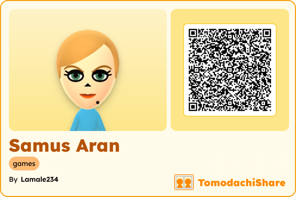 Samus Aran, a female Mii  with tags: games