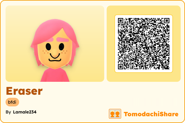 Eraser, a male Mii  with tags: bfdi