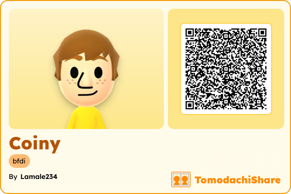 Coiny, a male Mii  with tags: bfdi