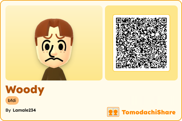 Woody, a male Mii  with tags: bfdi
