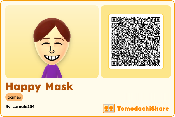Happy Mask, a male Mii  with tags: games