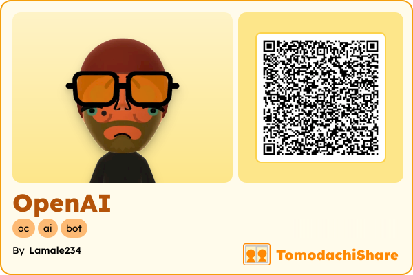 OpenAI, a female Mii  with tags: oc, ai, bot