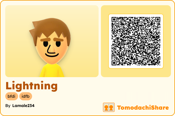 Lightning, a male Mii  with tags: bfdi, idfb