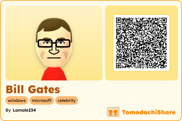 Bill Gates, a male Mii  with tags: windows, microsoft, celebrity