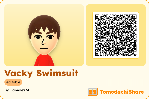 Vacky Swimsuit, a male Mii  with tags: editable