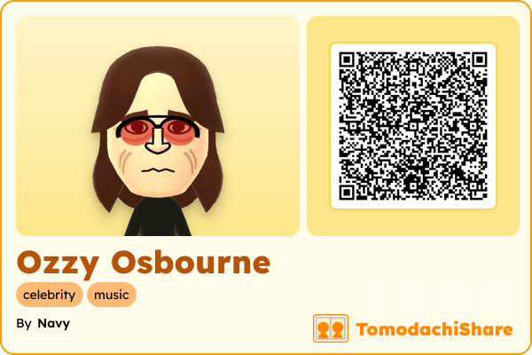 Ozzy Osbourne, a male Mii  with tags: celebrity, music