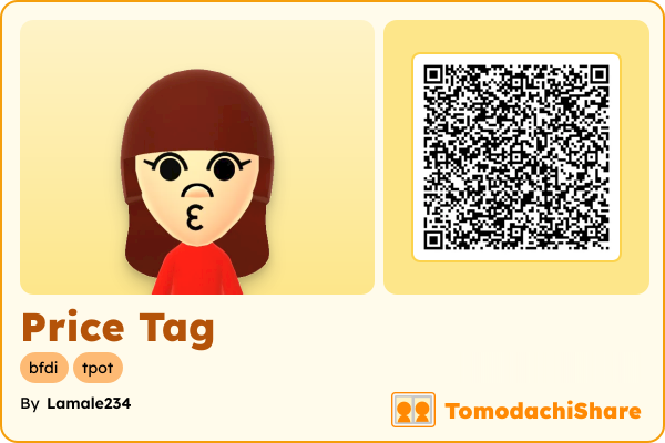 Price Tag, a female Mii  with tags: bfdi, tpot
