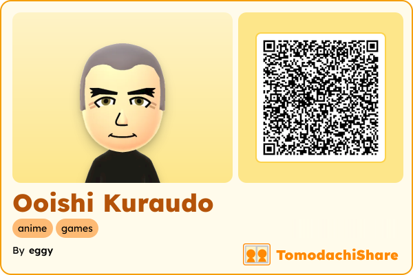 Ooishi Kuraudo, a male Mii  with tags: anime, games