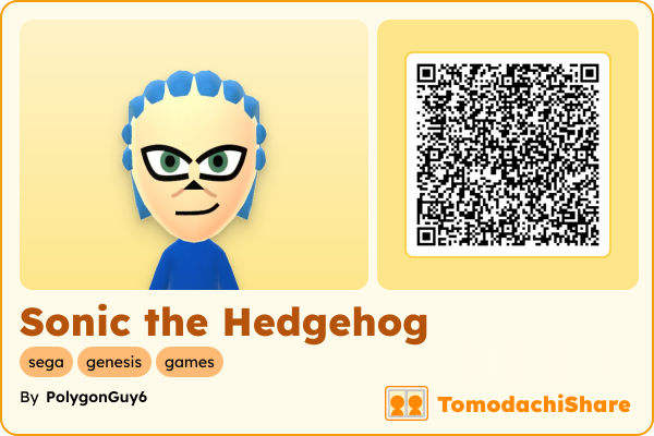 Sonic the Hedgehog, a male Mii  with tags: sega, genesis, games