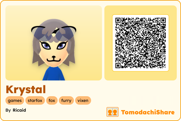 Krystal, a female Mii  with tags: games, starfox, fox, furry, vixen