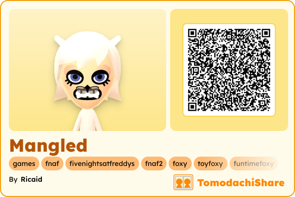 Mangled, a female Mii  with tags: games, fnaf, fivenightsatfreddys, fnaf2, foxy, toyfoxy, funtimefoxy