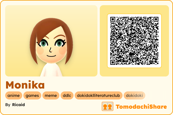 Monika, a female Mii  with tags: anime, games, meme, ddlc, dokidoklliteratureclub, dokidoki