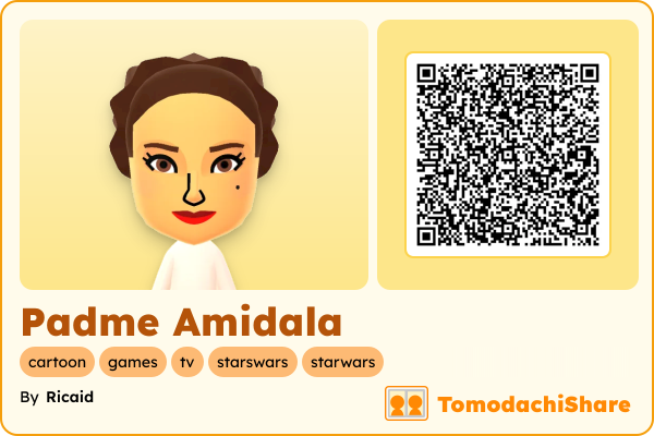 Padme Amidala, a female Mii  with tags: cartoon, games, tv, starswars, starwars