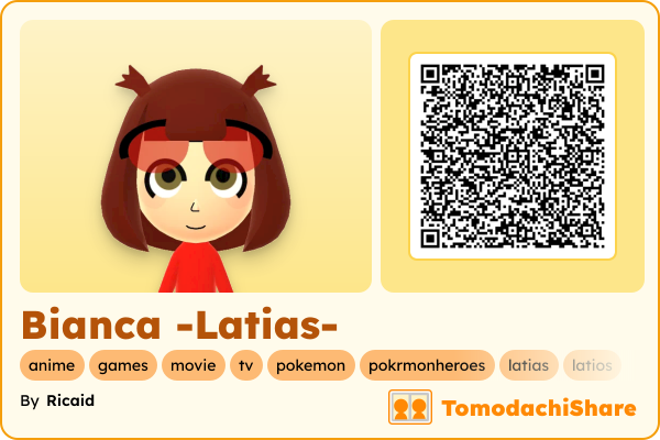 Bianca -Latias-, a female Mii  with tags: anime, games, movie, tv, pokemon, pokrmonheroes, latias, latios