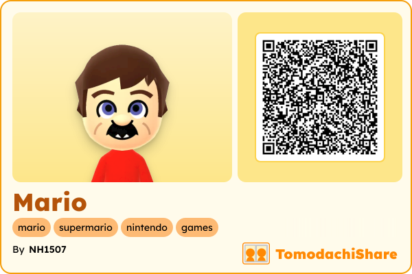 Mario, a male Mii  with tags: mario, supermario, nintendo, games