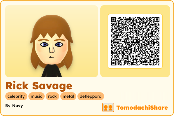 Rick Savage, a male Mii  with tags: celebrity, music, rock, metal, defleppard