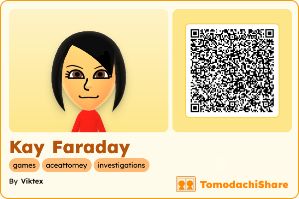Kay Faraday, a female Mii  with tags: games, aceattorney, investigations