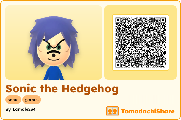 Sonic the Hedgehog, a male Mii  with tags: sonic, games