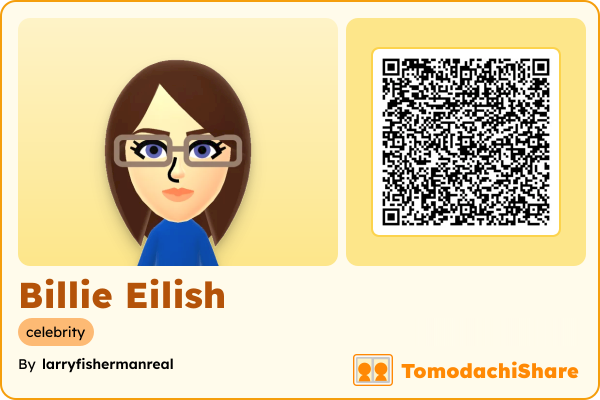 Billie Eilish, a female Mii  with tags: celebrity