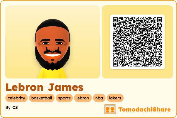 Lebron James, a male Mii  with tags: celebrity, basketball, sports, lebron, nba, lakers