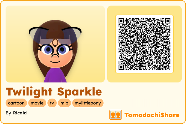 Twilight Sparkle, a female Mii  with tags: cartoon, movie, tv, mlp, mylittlepony