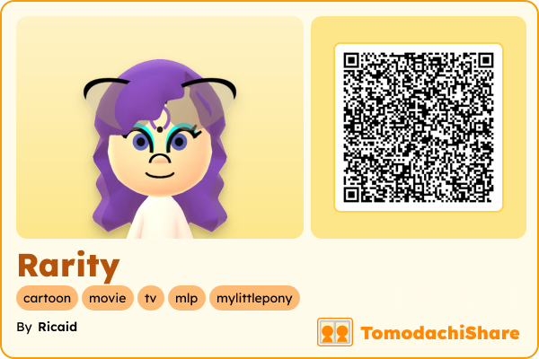 Rarity, a female Mii  with tags: cartoon, movie, tv, mlp, mylittlepony