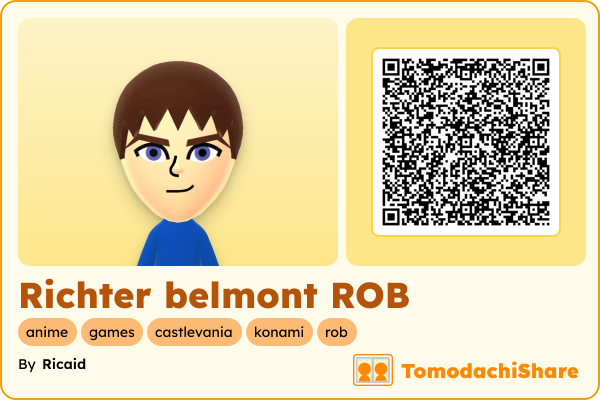 Richter belmont ROB, a male Mii  with tags: anime, games, castlevania, konami, rob