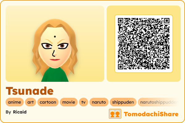 Tsunade, a female Mii  with tags: anime, art, cartoon, movie, tv, naruto, shippuden, narutoshippudden