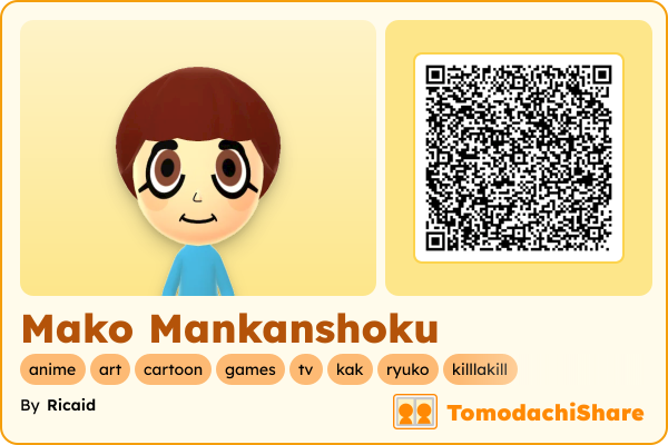 Mako Mankanshoku, a female Mii  with tags: anime, art, cartoon, games, tv, kak, ryuko, killlakill