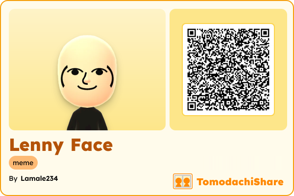 Lenny Face, a male Mii  with tags: meme
